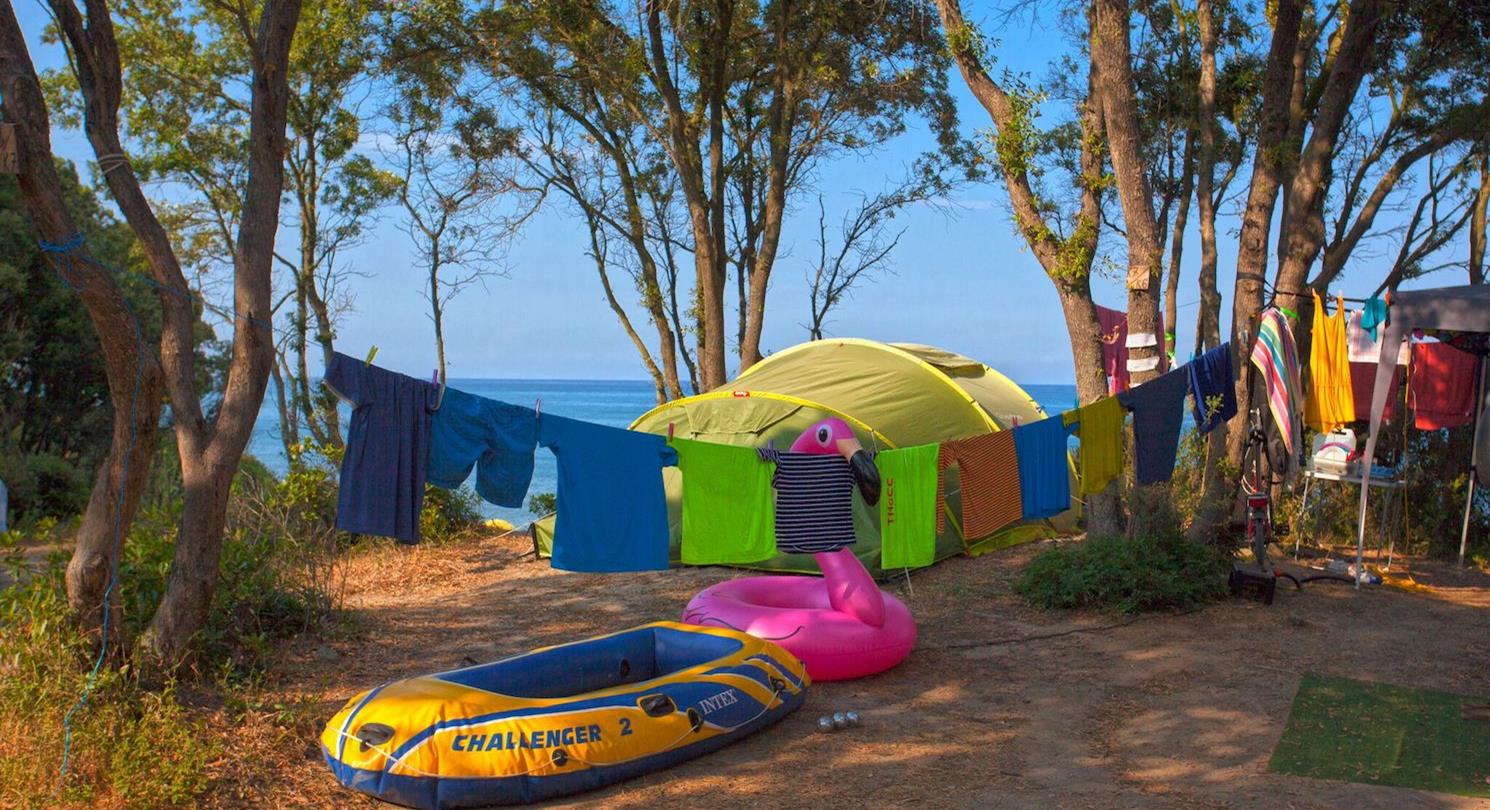 Naturist campsite with sea view tents south of Bastia