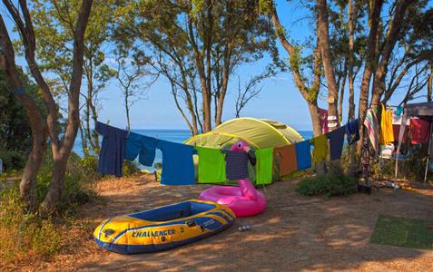 Naturist campsite with sea view tents south of Bastia