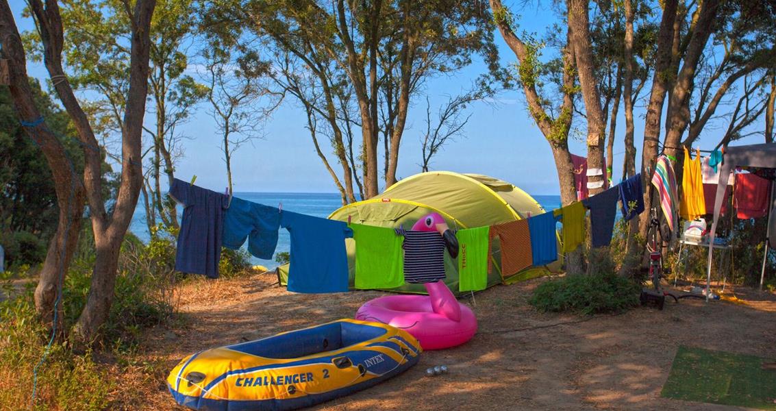Naturist campsite with sea view tents south of Bastia