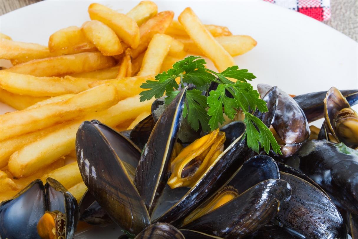 Mussels and fries at the Bravone naturist holiday center - Corsican naturist campsite